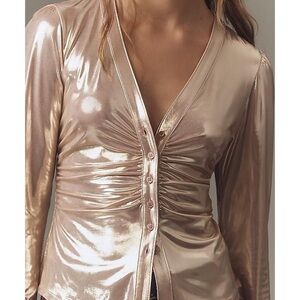 NWT!! Metallic Rose Gold Button-Down Top